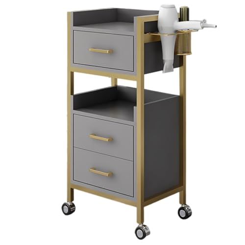 Hair Styling Salon Trolley Cart with Wheels and 3 Drawers Salon Storage Trolley Cart with Dryer Holder for Barber Hairdresser Cosmetology Stylist Storage Station(White)