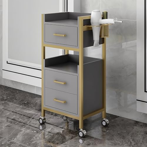Hair Styling Salon Trolley Cart with Wheels and 3 Drawers Salon Storage Trolley Cart with Dryer Holder for Barber Hairdresser Cosmetology Stylist Storage Station(White)