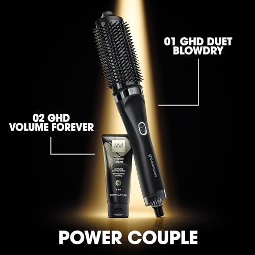 ghd Duet Blowdry-Hair Dryer Brush-Wet to Blow Dried with No Heat Damaage, 3X more Volume, 24hr Long Lasting Results, Blow Dry with No Fizz, 50% More Shine, Black/White