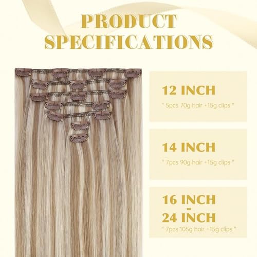 Clip in Hair Extensions Remy Human Hair Extensions for Women Real Hair Clip in Extensions Double Weft Dark Brown Balayage Medium Brown (12 inch-5pcs/80g, 14-24 inch-7pcs/120g)