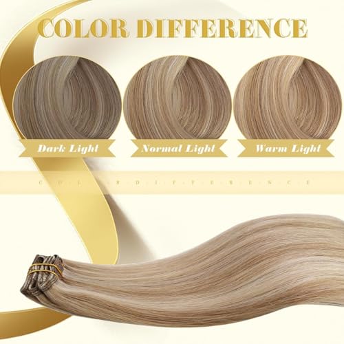 Clip in Hair Extensions Remy Human Hair Extensions for Women Real Hair Clip in Extensions Double Weft Dark Brown Balayage Medium Brown (12 inch-5pcs/80g, 14-24 inch-7pcs/120g)