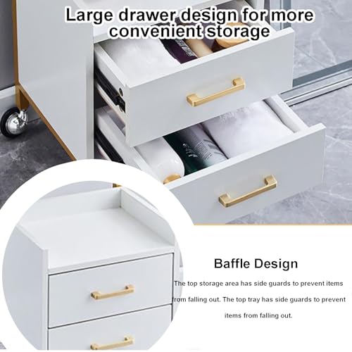 Hair Styling Salon Trolley Cart with Wheels and 3 Drawers Salon Storage Trolley Cart with Dryer Holder for Barber Hairdresser Cosmetology Stylist Storage Station(White)