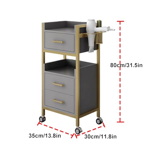 Hair Styling Salon Trolley Cart with Wheels and 3 Drawers Salon Storage Trolley Cart with Dryer Holder for Barber Hairdresser Cosmetology Stylist Storage Station(White)