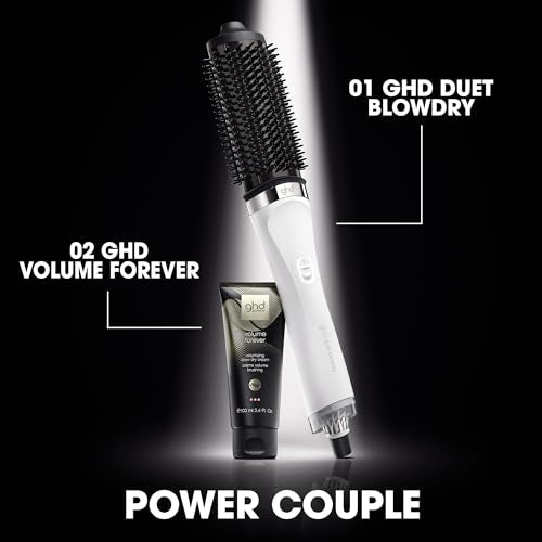 ghd Duet Blowdry-Hair Dryer Brush-Wet to Blow Dried with No Heat Damaage, 3X more Volume, 24hr Long Lasting Results, Blow Dry with No Fizz, 50% More Shine, Black/White