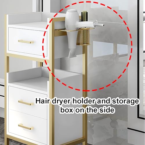 Hair Styling Salon Trolley Cart with Wheels and 3 Drawers Salon Storage Trolley Cart with Dryer Holder for Barber Hairdresser Cosmetology Stylist Storage Station(White)