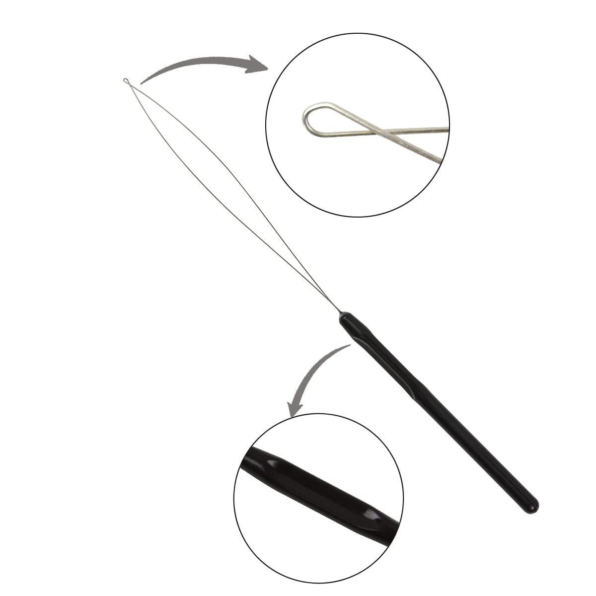 10 Pcs Hair Extension Loop Needle Threader Pulling Hook Tool and Bead Device Tool Loop Threader for Micro Rings beads and Hair or Feather Extensions (Black)