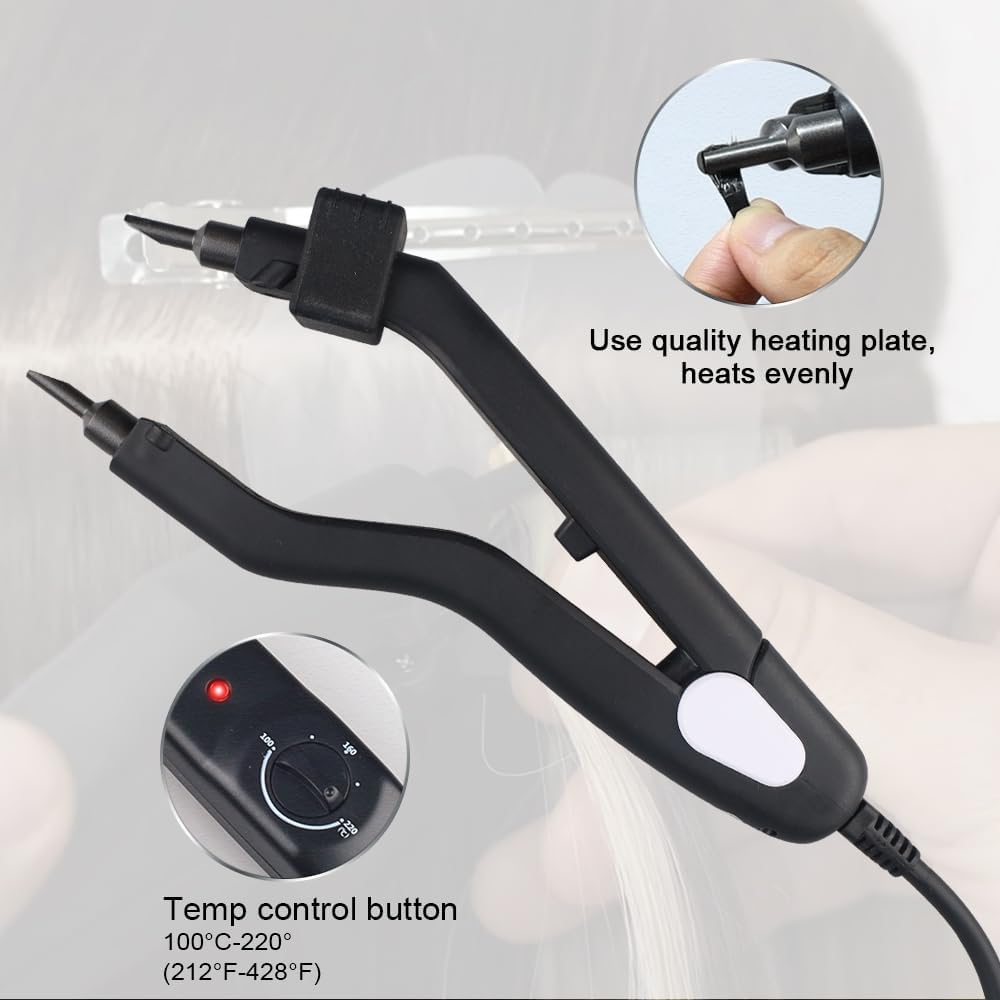 GlamorDove Hair Extensions Tool Fusion Melting Heat Iron Hair Connector with Heat Shield Guards Wand for Keratin Bonding Tool for C/U/I/Flat Tip US Plug Temperature Adjustable