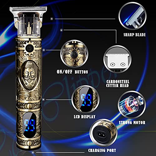 Hair Clippers for Men, Professional Electric Haircut Kit, Zero Gapped Clippers, Beard Trimmer Cordless Rechargeable T-Blade Hair clipper (Gold)