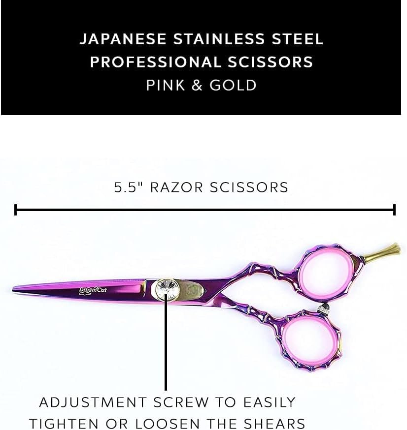 Hair Cutting Scissors, 5.5" Professional Razor Edge Titanium Coated (Multi Color Pink) Hairdressing Shears Hair Barber Scissor Personal/Professional Use 440C Japanese Surgical Stainless by DreamCut