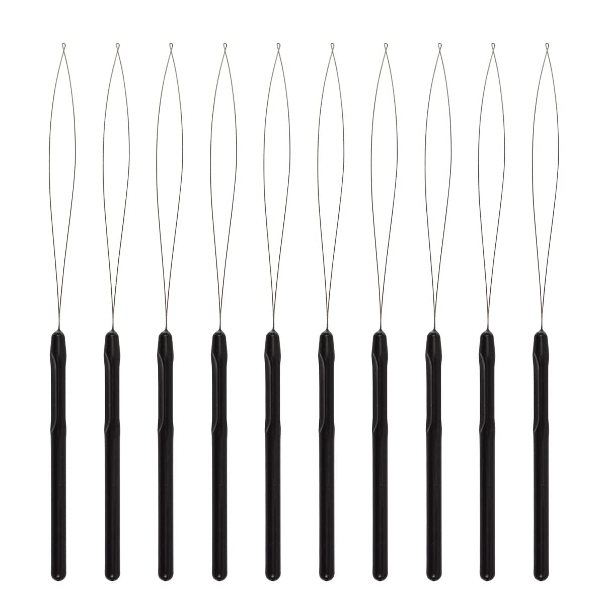 10 Pcs Hair Extension Loop Needle Threader Pulling Hook Tool and Bead Device Tool Loop Threader for Micro Rings beads and Hair or Feather Extensions (Black)
