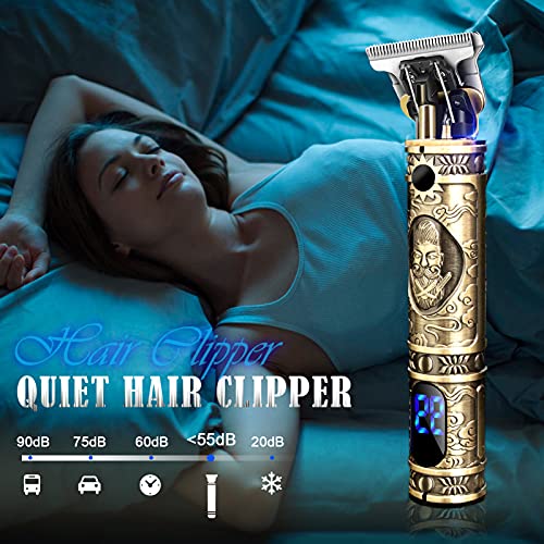 Hair Clippers for Men, Professional Electric Haircut Kit, Zero Gapped Clippers, Beard Trimmer Cordless Rechargeable T-Blade Hair clipper (Gold)