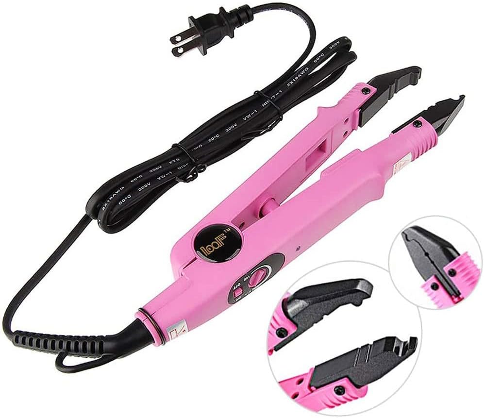 Professional Hair Extensions PINK Iron Connector Wand Temperature Adjustable plus Bond Remover Full Complete Kit Tools For Pre-bonded Red Alligator Clips