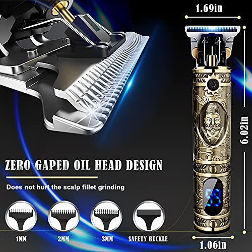 Hair Clippers for Men, Professional Electric Haircut Kit, Zero Gapped Clippers, Beard Trimmer Cordless Rechargeable T-Blade Hair clipper (Gold)