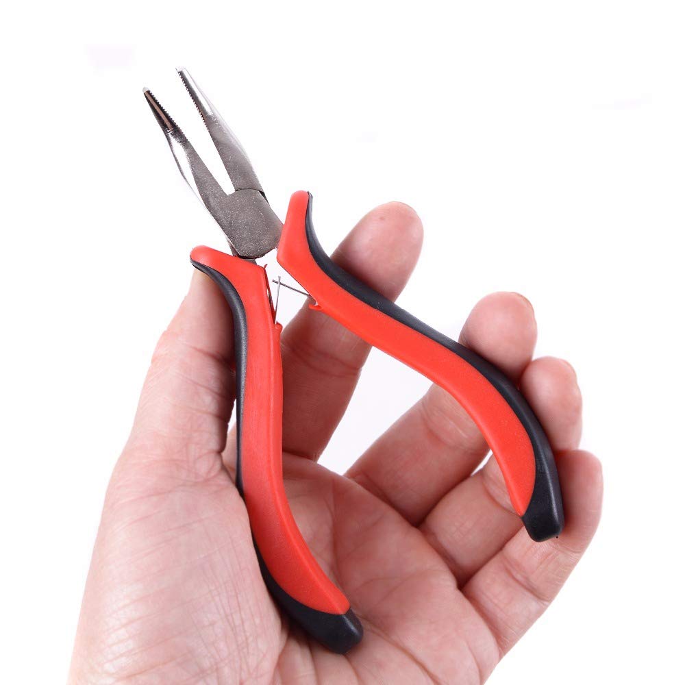 Hair Extensions Tools Kit: I-tip Hair Pliers, Micro Pulling Needle, Loop Threader and 200 Pcs Micro Silicone Rings Beads for Hair and Feather Extensions (Black)