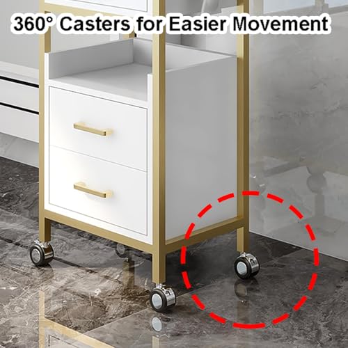 Hair Styling Salon Trolley Cart with Wheels and 3 Drawers Salon Storage Trolley Cart with Dryer Holder for Barber Hairdresser Cosmetology Stylist Storage Station(White)