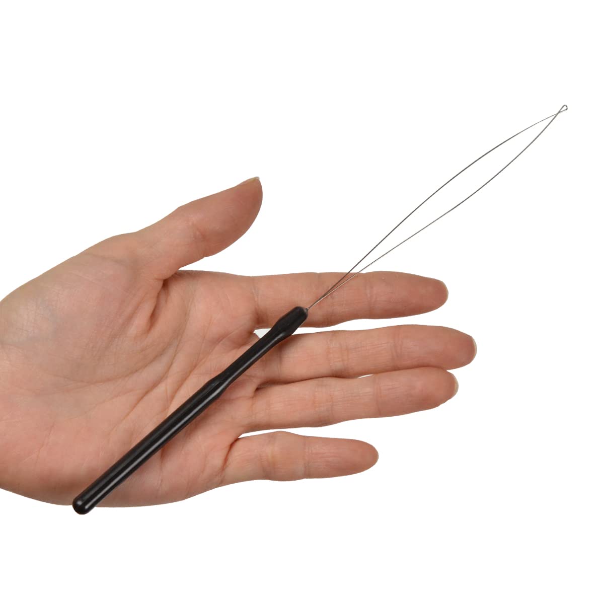 10 Pcs Hair Extension Loop Needle Threader Pulling Hook Tool and Bead Device Tool Loop Threader for Micro Rings beads and Hair or Feather Extensions (Black)