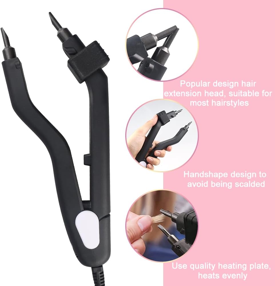 GlamorDove Hair Extensions Tool Fusion Melting Heat Iron Hair Connector with Heat Shield Guards Wand for Keratin Bonding Tool for C/U/I/Flat Tip US Plug Temperature Adjustable