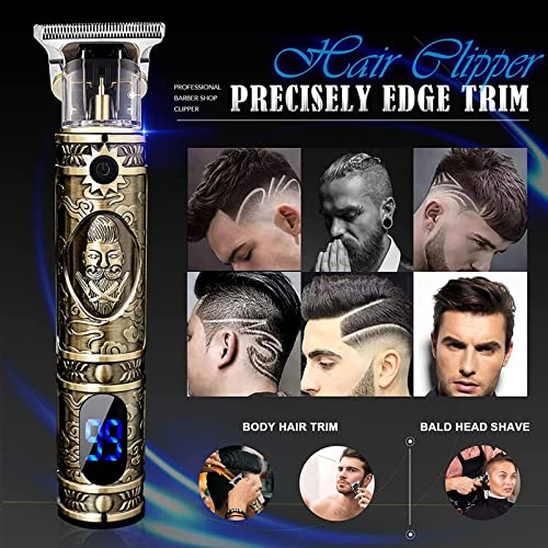 Hair Clippers for Men, Professional Electric Haircut Kit, Zero Gapped Clippers, Beard Trimmer Cordless Rechargeable T-Blade Hair clipper (Gold)