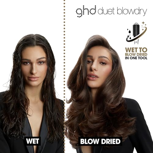 ghd Duet Blowdry-Hair Dryer Brush-Wet to Blow Dried with No Heat Damaage, 3X more Volume, 24hr Long Lasting Results, Blow Dry with No Fizz, 50% More Shine, Black/White