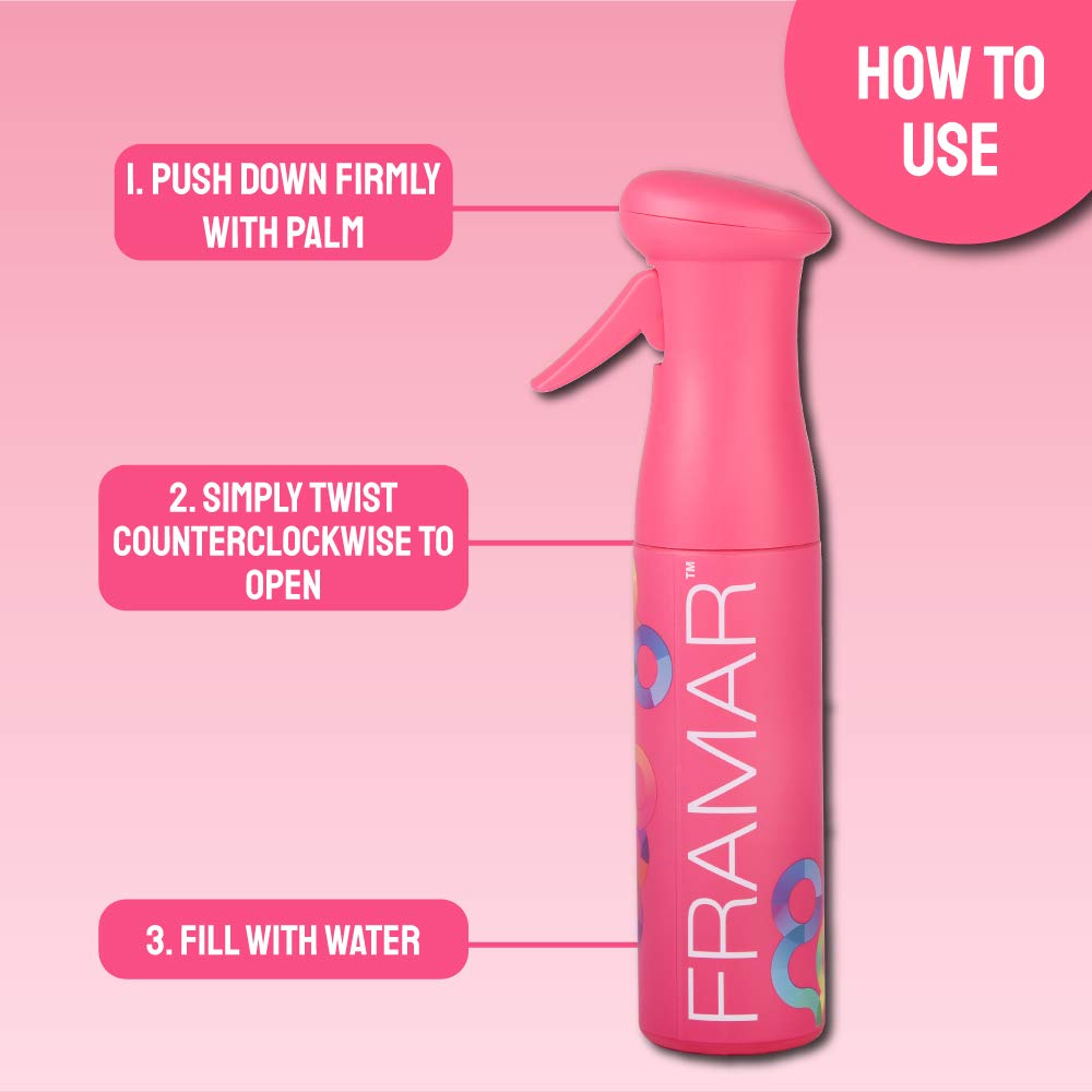 FRAMAR Premium Hair Spray Bottle - Continuous Spray Bottle For Hair, Mist Spray Bottle, Curly Hair Products For Women, Water Spray Bottle For Plants, Vaporisateur Bouteille, Mister Spray Bottle (Pink)