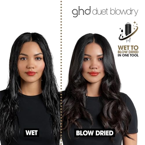 ghd Duet Blowdry-Hair Dryer Brush-Wet to Blow Dried with No Heat Damaage, 3X more Volume, 24hr Long Lasting Results, Blow Dry with No Fizz, 50% More Shine, Black/White