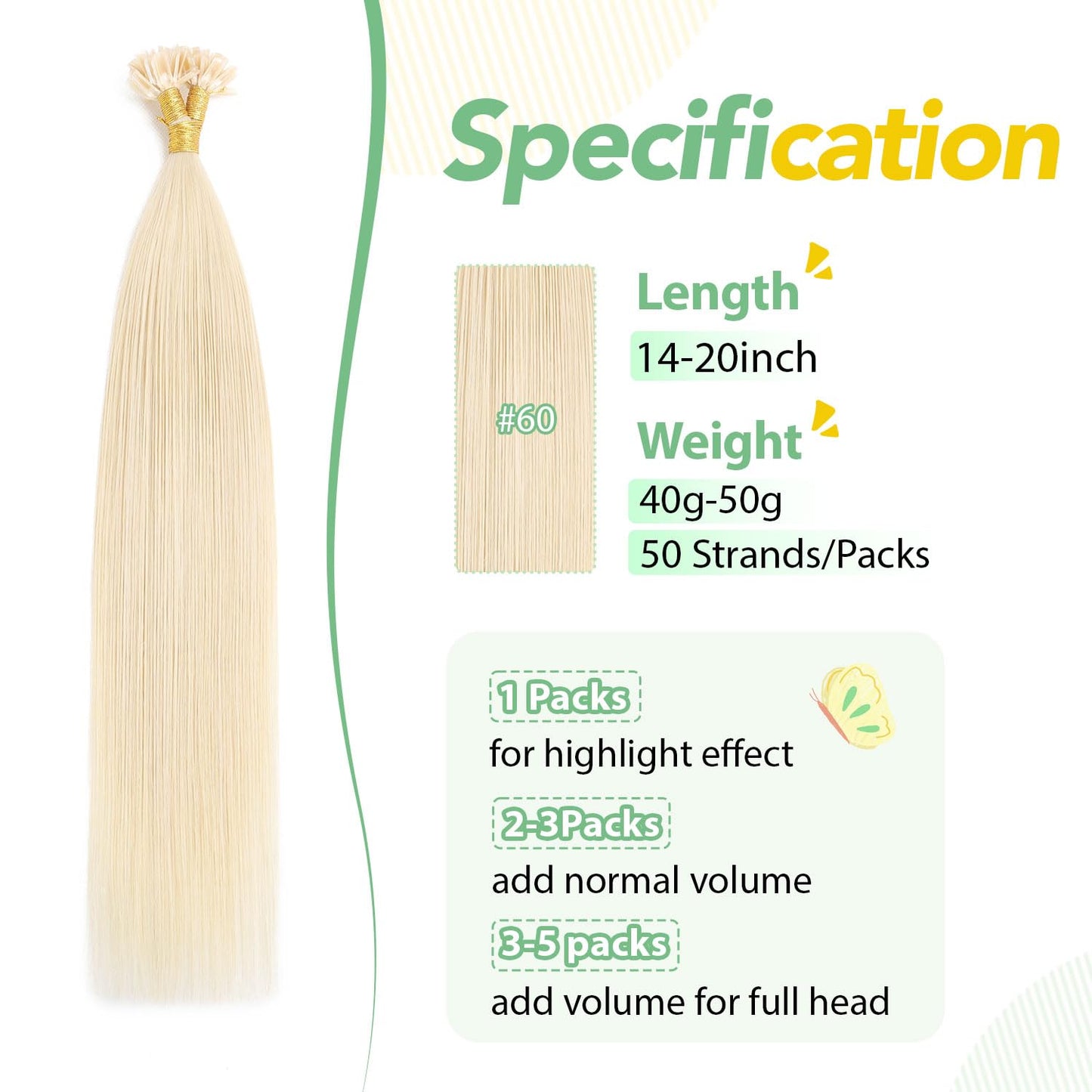 U Tip Hair Extensions Real Human Hair 50 Strands 50g 20inch Balayage Ombre Walnut Brown to Ash Brown and Blonde Pre Bonded Hair Extensions Nail U Tip Hair Extensions #3/8/22 20inch