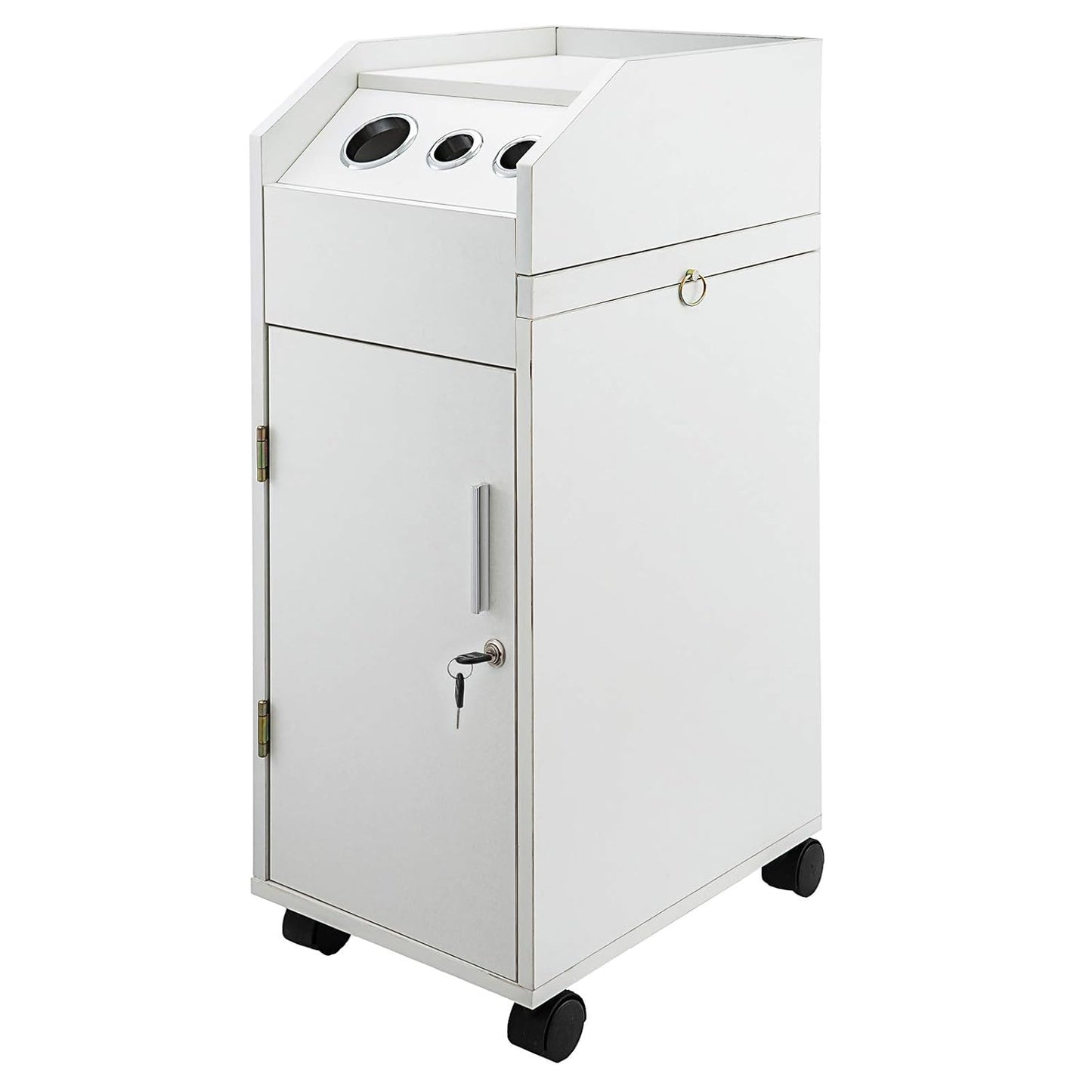 VEVOR Salon SPA Beauty Hairdressing Cart White Storage Trolley with 4 Drawers Rolling Wheels Lockable 2 Keys with Hairdryer Holder Space-Saving Side Tray