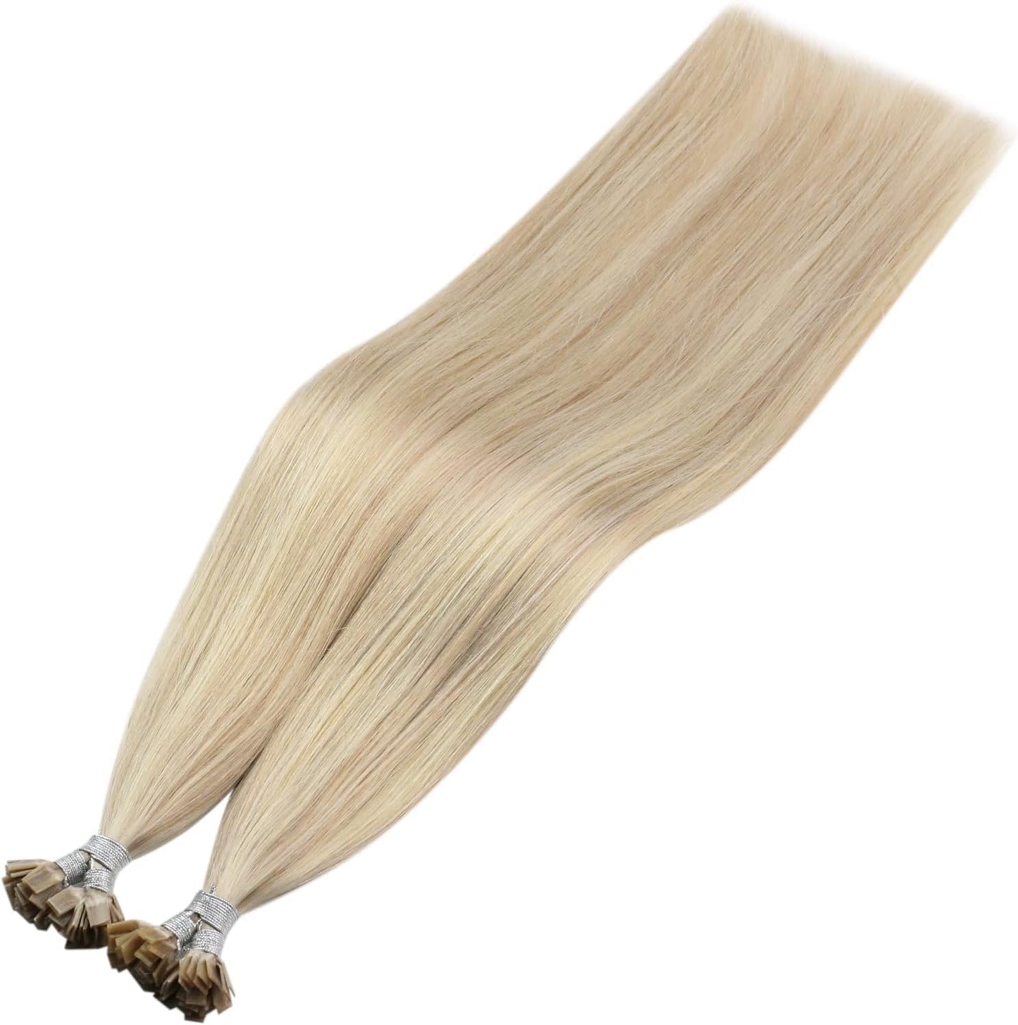 Remy Flat Tip Hair Extensions Human Hair Keratin Fusion Hair Extensions Real Human Hair Extensions for Women 50G/50S Warm Ash Blonde Highlight Bleach Blonde 16inch
