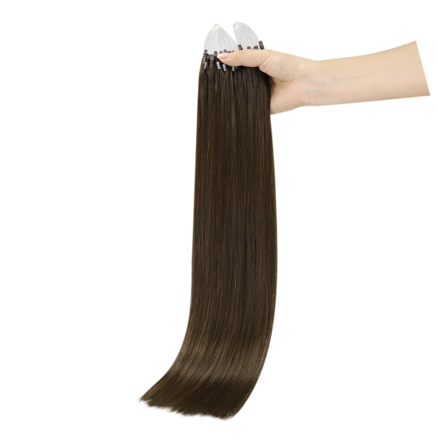 Full Shine Cold Fusion Prebonded Human Hair Extensions with Microbeads Color 18 Ash Blonde Highlighted 613 Blonde Micro Link Straight Hair 22 Inch Natural Hair Extensions for Women 50 Strands