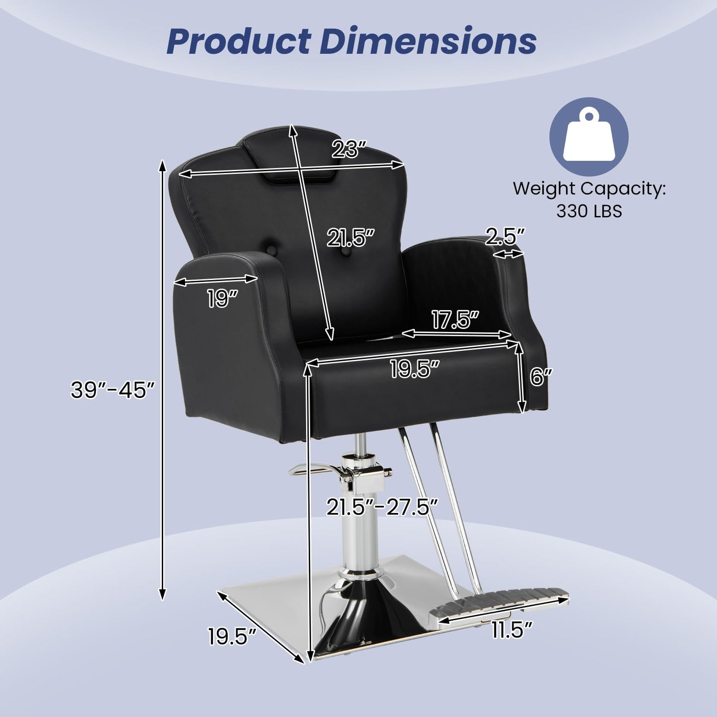 S AFSTAR Hydraulic Barber Chair, 360 Degrees Rolling Swivel Salon Chairs w/Adjustable Headrest & Seat Height, Durable Hydraulic Pump, 330 LBS Load Capacity, Beauty Spa Chair Hair Salon Chair