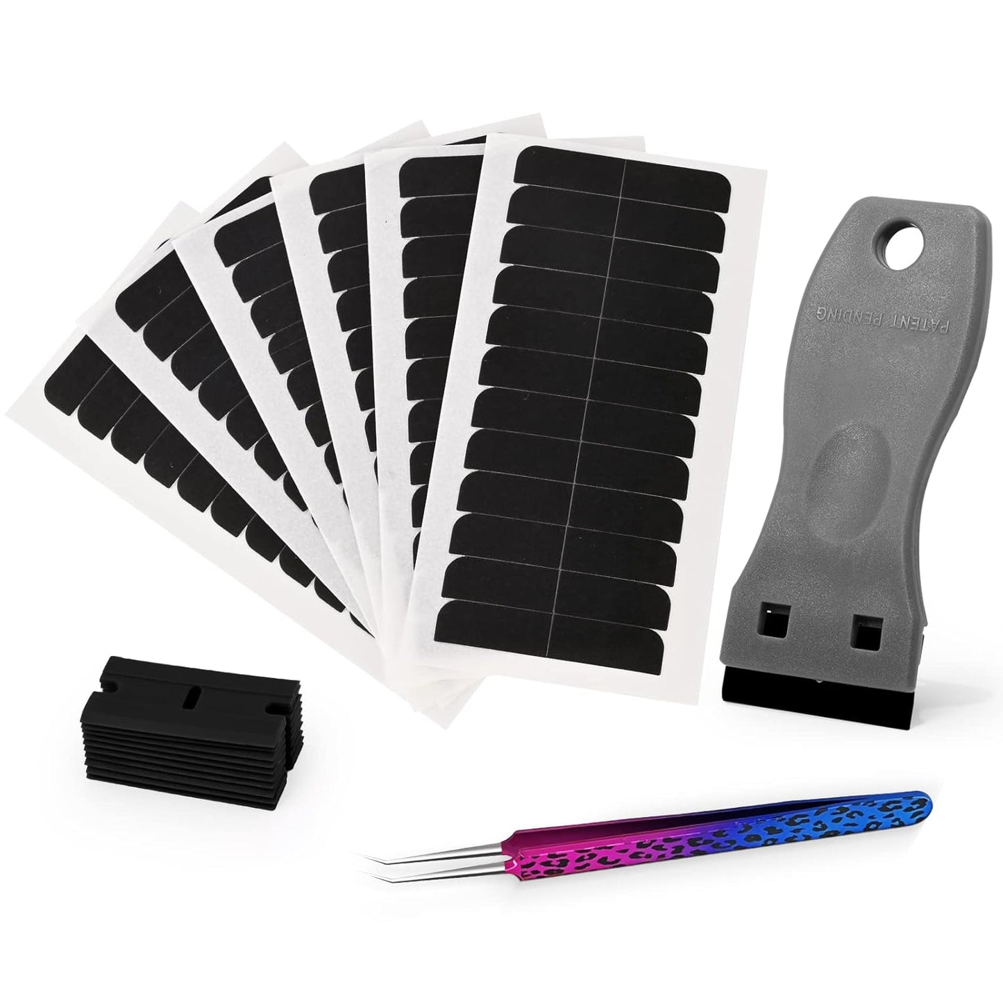 EHDIS Hair Extension Tape Tabs, 6 Sheets Double Sided Replacement Tape Adhesive Hair Extension Tapes with Glue Remover Scraper Tool and Tweezers(Type B)