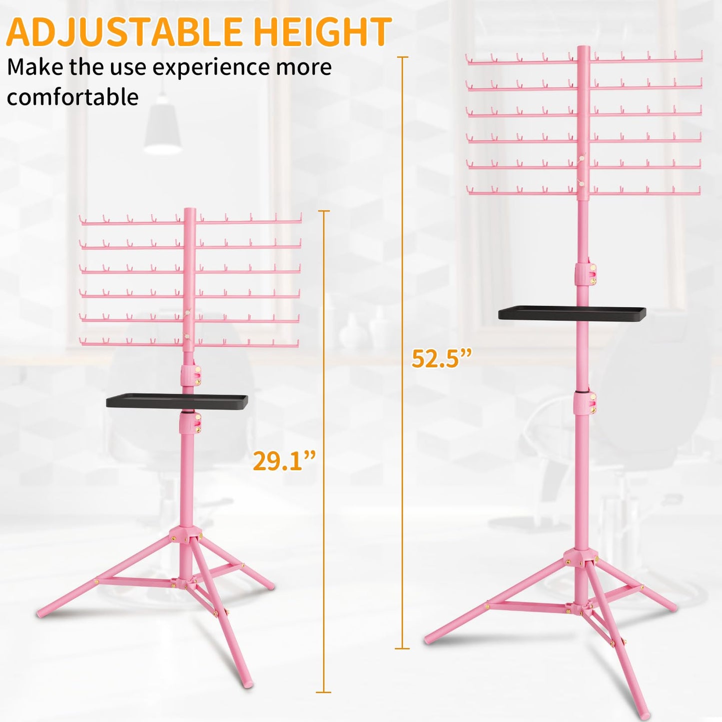 120-Peg Braiding Hair Rack Standing, with Salon Tray Hair Extension Holder Hanger, Hair Divider Rack for Braiding Hair Separator Stand, Hair Braiding Rack Display Stand for Hairstylist Braiders, Pink