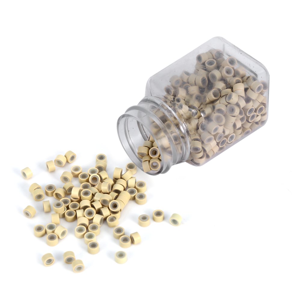 Hair Extension, 500Pcs 5mm Silicone Lined Link Rings Beads Loops For Human Hair Tool(Medium Brown)