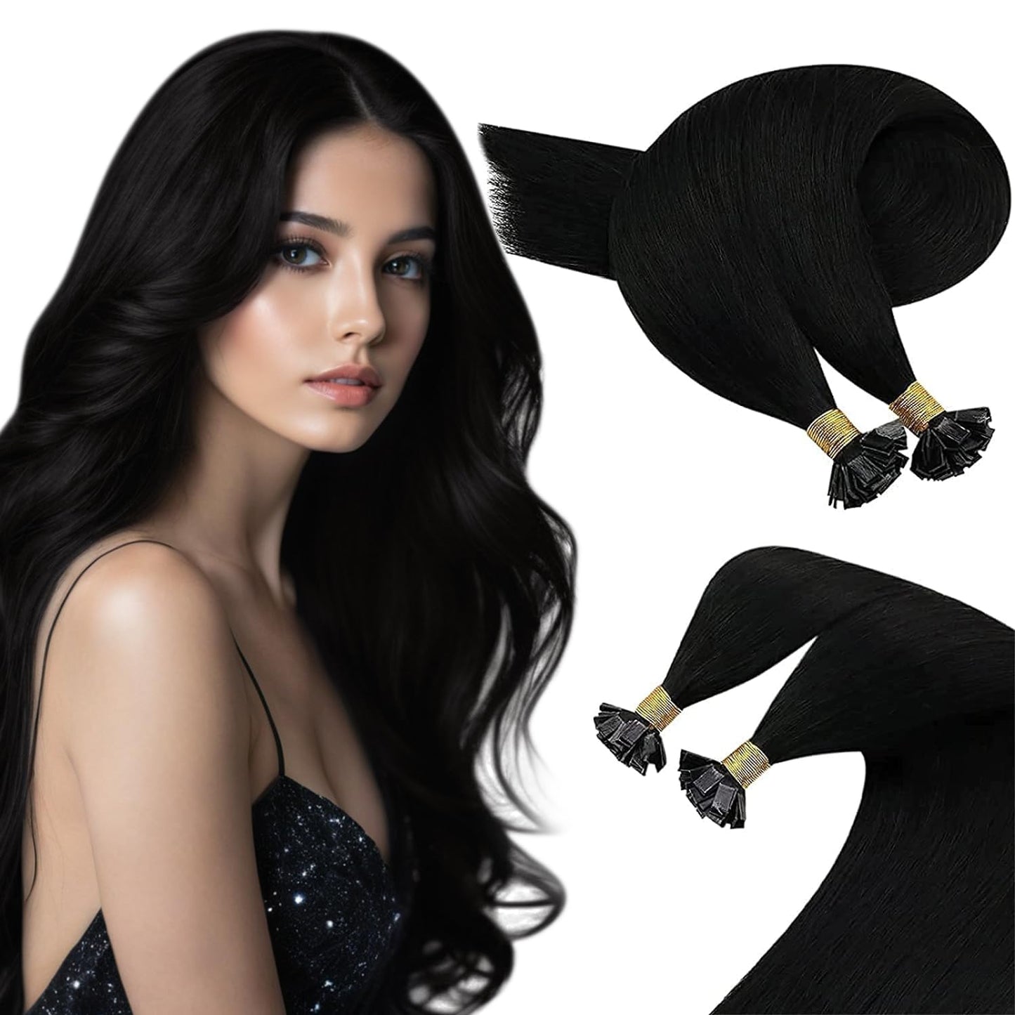 Remy Flat Tip Hair Extensions Human Hair Keratin Fusion Hair Extensions Real Human Hair Extensions for Women 50G/50S Warm Ash Blonde Highlight Bleach Blonde 16inch