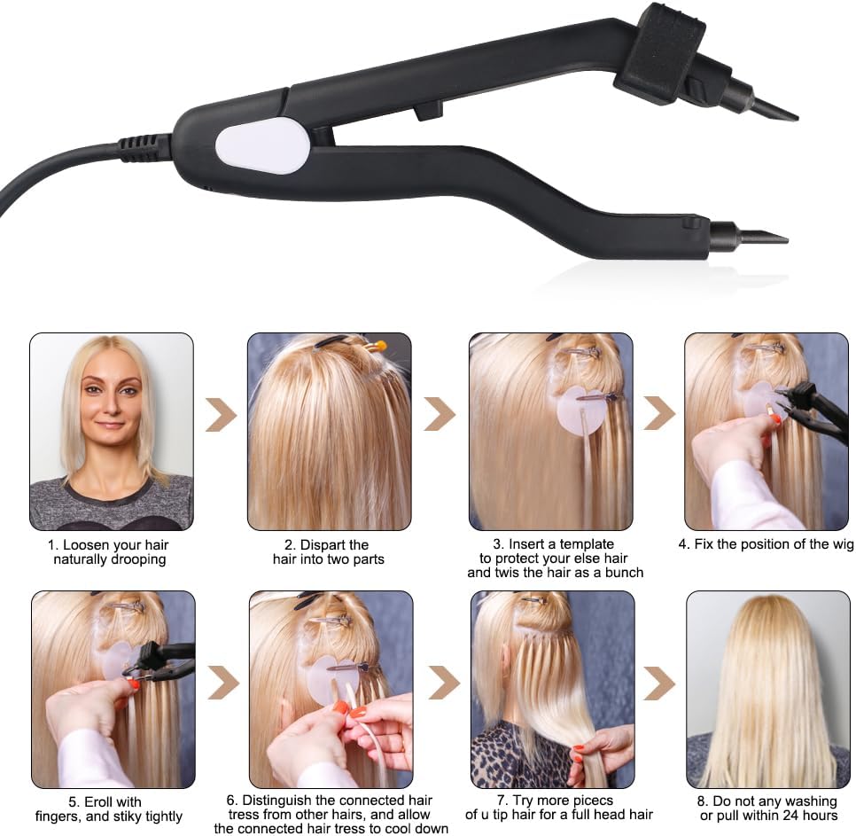 GlamorDove Hair Extensions Tool Fusion Melting Heat Iron Hair Connector with Heat Shield Guards Wand for Keratin Bonding Tool for C/U/I/Flat Tip US Plug Temperature Adjustable