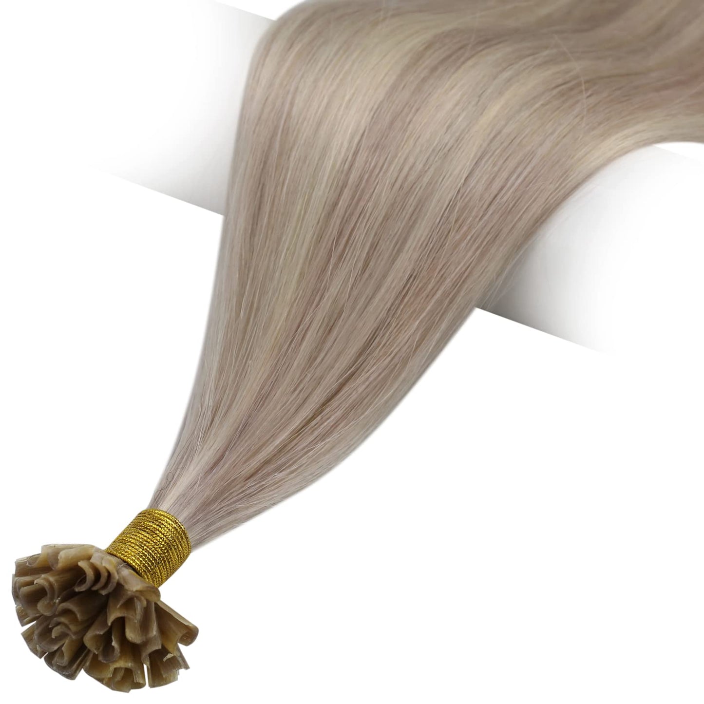 Full Shine Cold Fusion Prebonded Human Hair Extensions with Microbeads Color 18 Ash Blonde Highlighted 613 Blonde Micro Link Straight Hair 22 Inch Natural Hair Extensions for Women 50 Strands