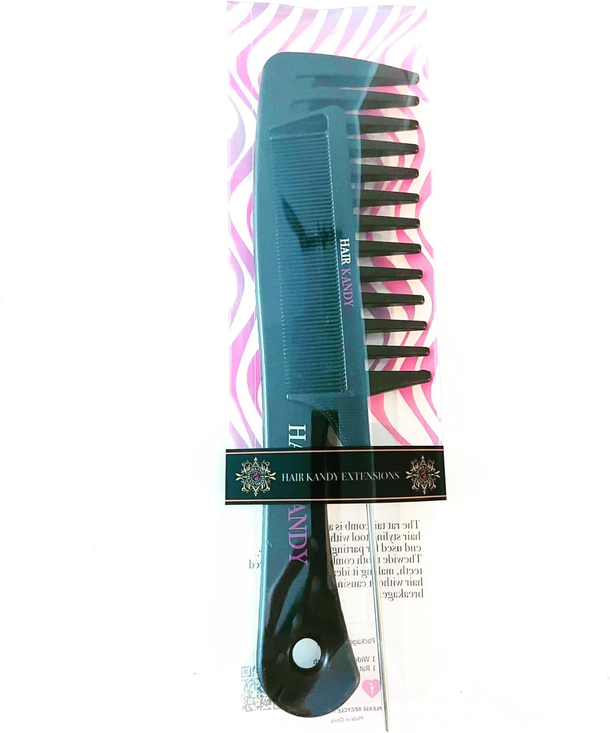 Hair Kandy Extensions Hair Styling Comb Set - Includes 1 x Wide Tooth Comb & 1 x Rat Tail Comb - Professional Grade for All Hair Types - 1 set