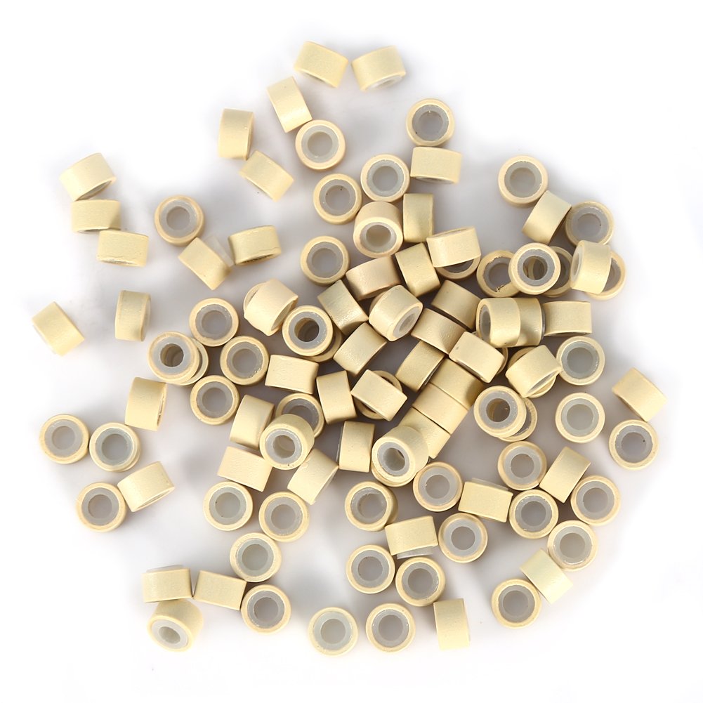 Hair Extension, 500Pcs 5mm Silicone Lined Link Rings Beads Loops For Human Hair Tool(Medium Brown)