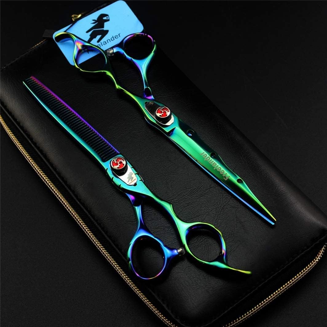 LQZM High-End 7.0 Inches Professional Hairdressing Scissors Thinner Tooth Hair Cutting Shears Green Set Barber Salon Styling Haircut Household Shears Men,Women
