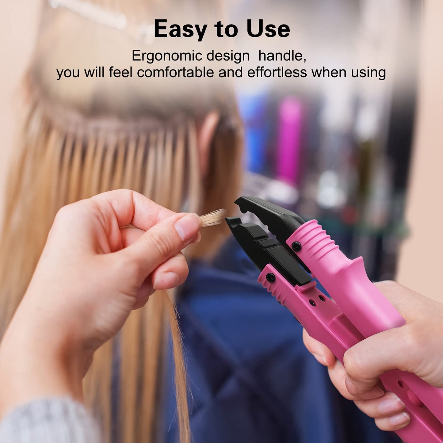 janelove Professional Hair Extensions Iron, Fusion Heat Connector Wand, Pre Bonded Hair Extensions Iron Kit Glue Gun Tool, UK Plug, 210°F-390°F Temperature Adjust (Pink)