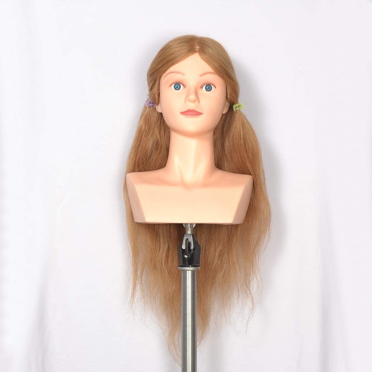 omc 06 100% Human Hair Mannequin Head with Shoulder 22inches Hairdresser Training Head Manikin Cosmetology Doll Head for Hair Styling & Training Practice #8 Color
