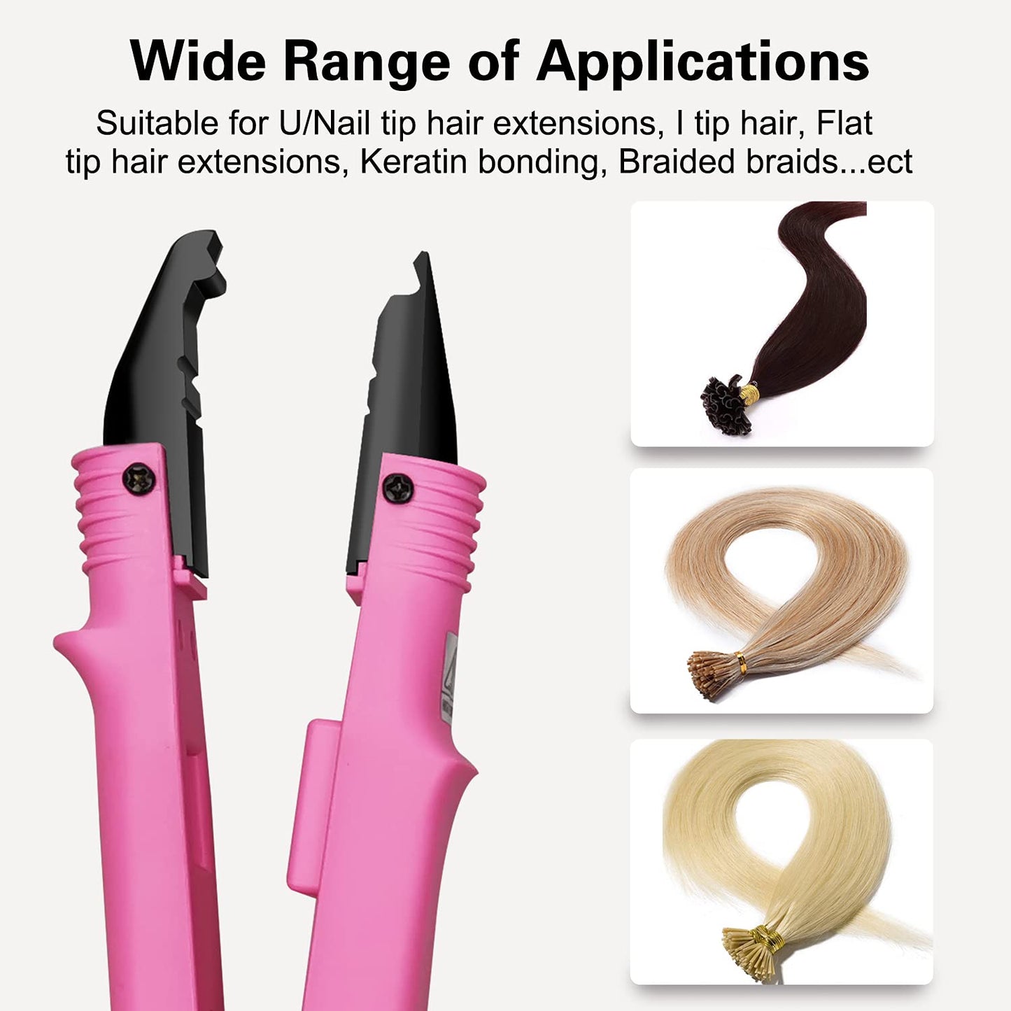 janelove Professional Hair Extensions Iron, Fusion Heat Connector Wand, Pre Bonded Hair Extensions Iron Kit Glue Gun Tool, UK Plug, 210°F-390°F Temperature Adjust (Pink)