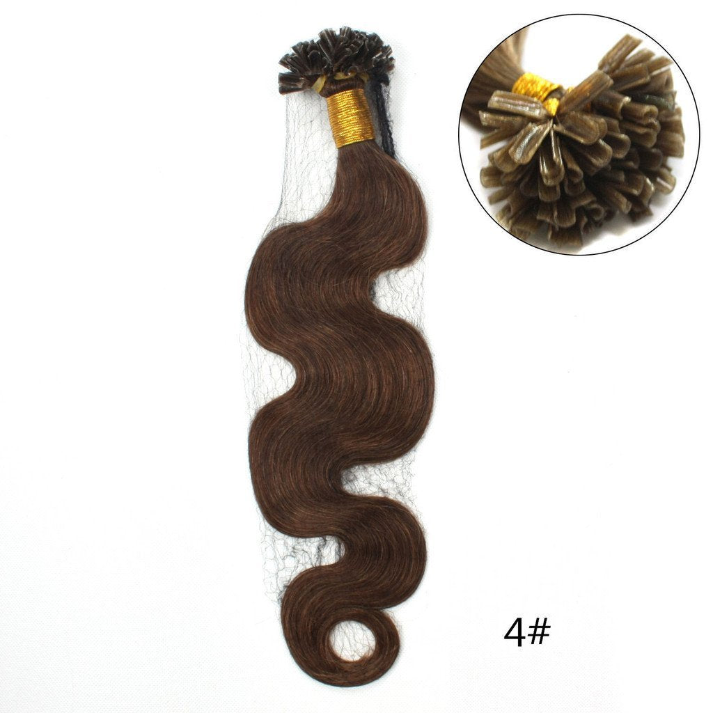 Remeehi 0.5g/strand 100pcs Body Wavy Pre Bonded Nail U Tip Keratin Hair Extensions Brazilian Remy Virgin Human Hair 28 Inch #18/613