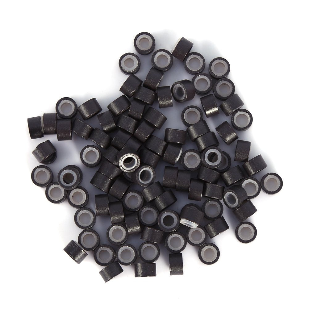 Hair Extension, 500Pcs 5mm Silicone Lined Link Rings Beads Loops For Human Hair Tool(Medium Brown)