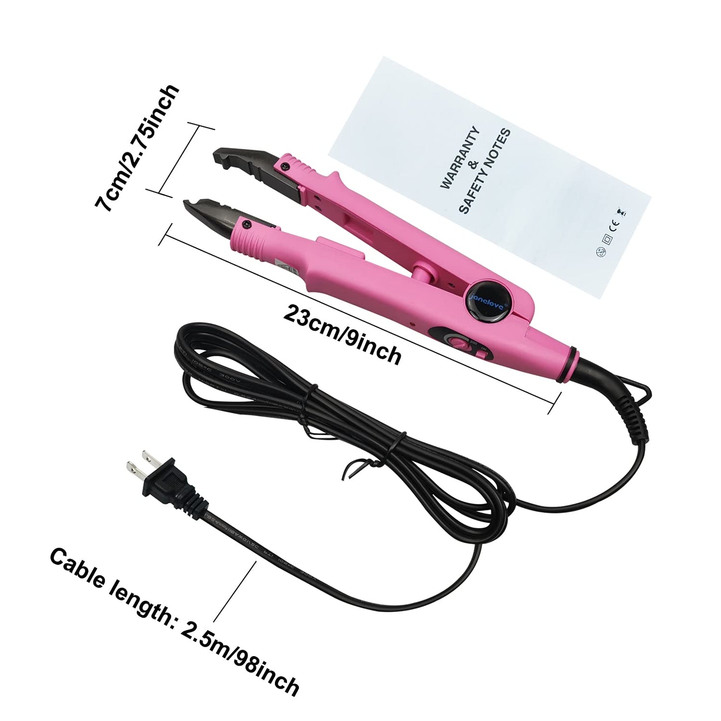 janelove Professional Hair Extensions Iron, Fusion Heat Connector Wand, Pre Bonded Hair Extensions Iron Kit Glue Gun Tool, UK Plug, 210°F-390°F Temperature Adjust (Pink)