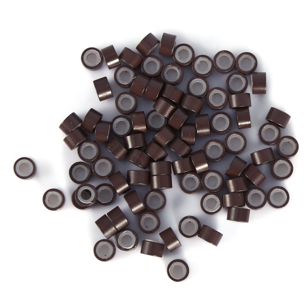 Hair Extension, 500Pcs 5mm Silicone Lined Link Rings Beads Loops For Human Hair Tool(Medium Brown)