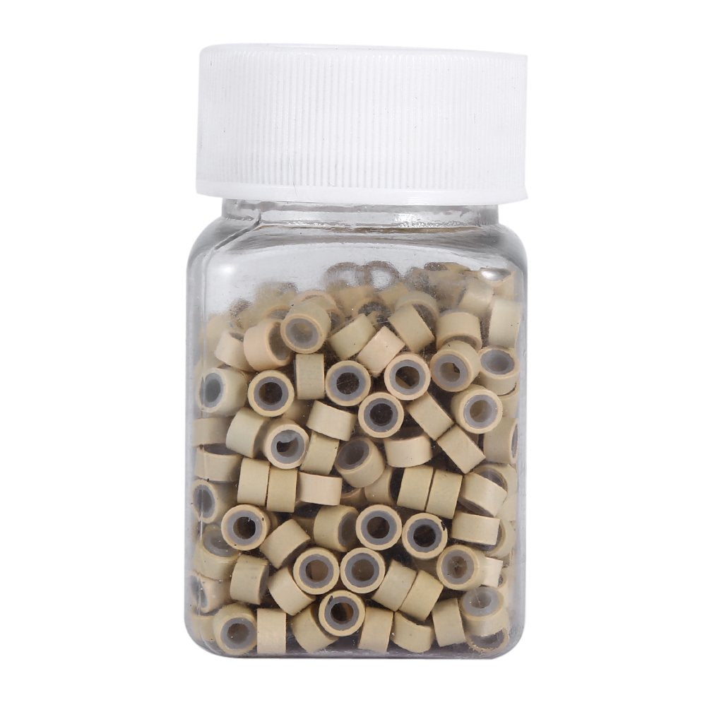 Hair Extension, 500Pcs 5mm Silicone Lined Link Rings Beads Loops For Human Hair Tool(Medium Brown)