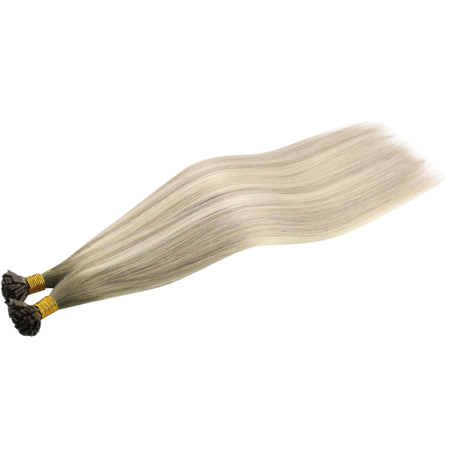 Remy Flat Tip Hair Extensions Human Hair Keratin Fusion Hair Extensions Real Human Hair Extensions for Women 50G/50S Warm Ash Blonde Highlight Bleach Blonde 16inch