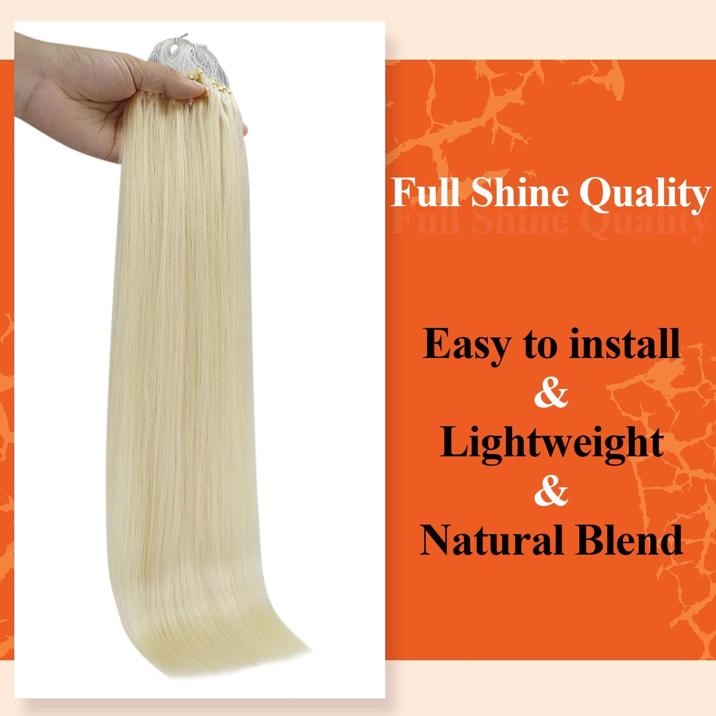 Full Shine Cold Fusion Prebonded Human Hair Extensions with Microbeads Color 18 Ash Blonde Highlighted 613 Blonde Micro Link Straight Hair 22 Inch Natural Hair Extensions for Women 50 Strands