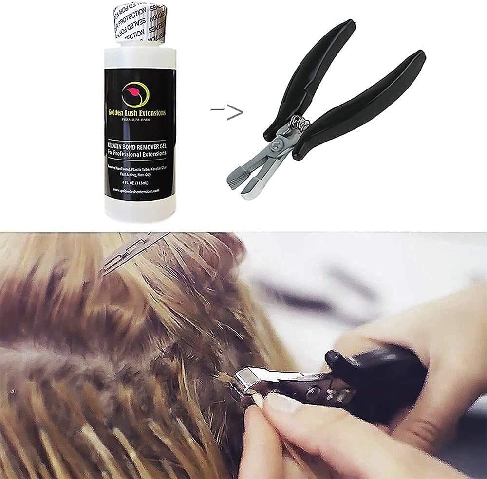 Keratin Glue Fusion Pre-Bonded Remover Super Act and I Tip Pliers for Keratin Hair Extensions Bonds Breaker Micro Ring Beads Remove Plier with Comb Set